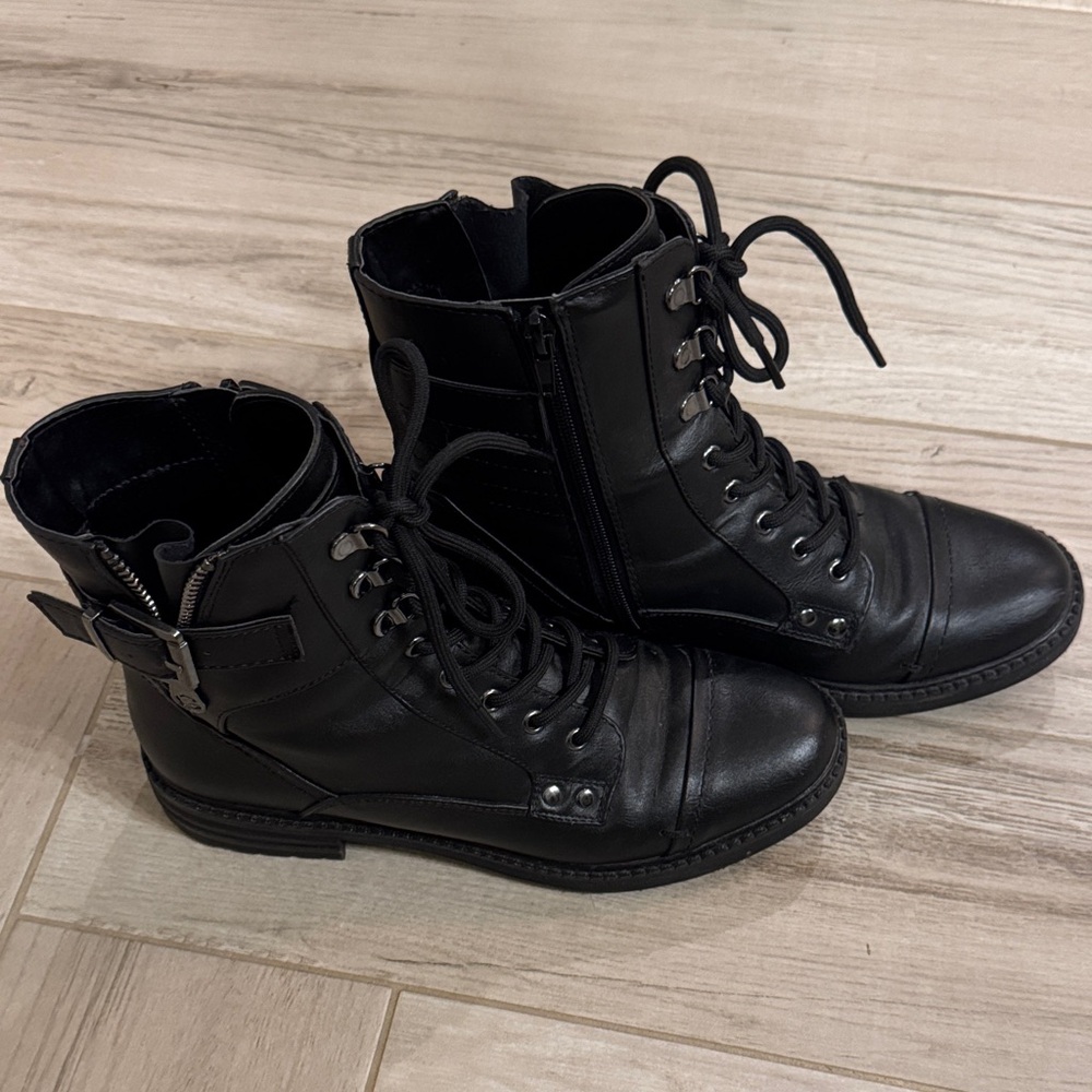 GBG Los Angeles Black Lace-Up Moto Boots